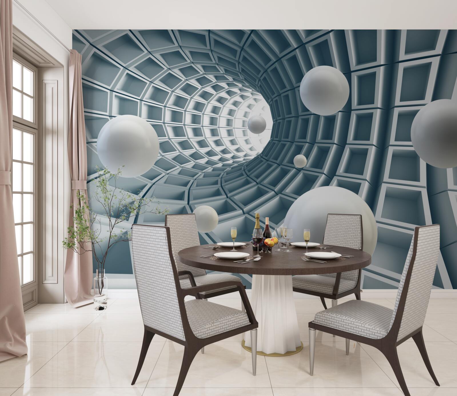 Fototapeta azúrový tunel s balónikmi, ktoré sa hladko vznášajú vo vzduchu