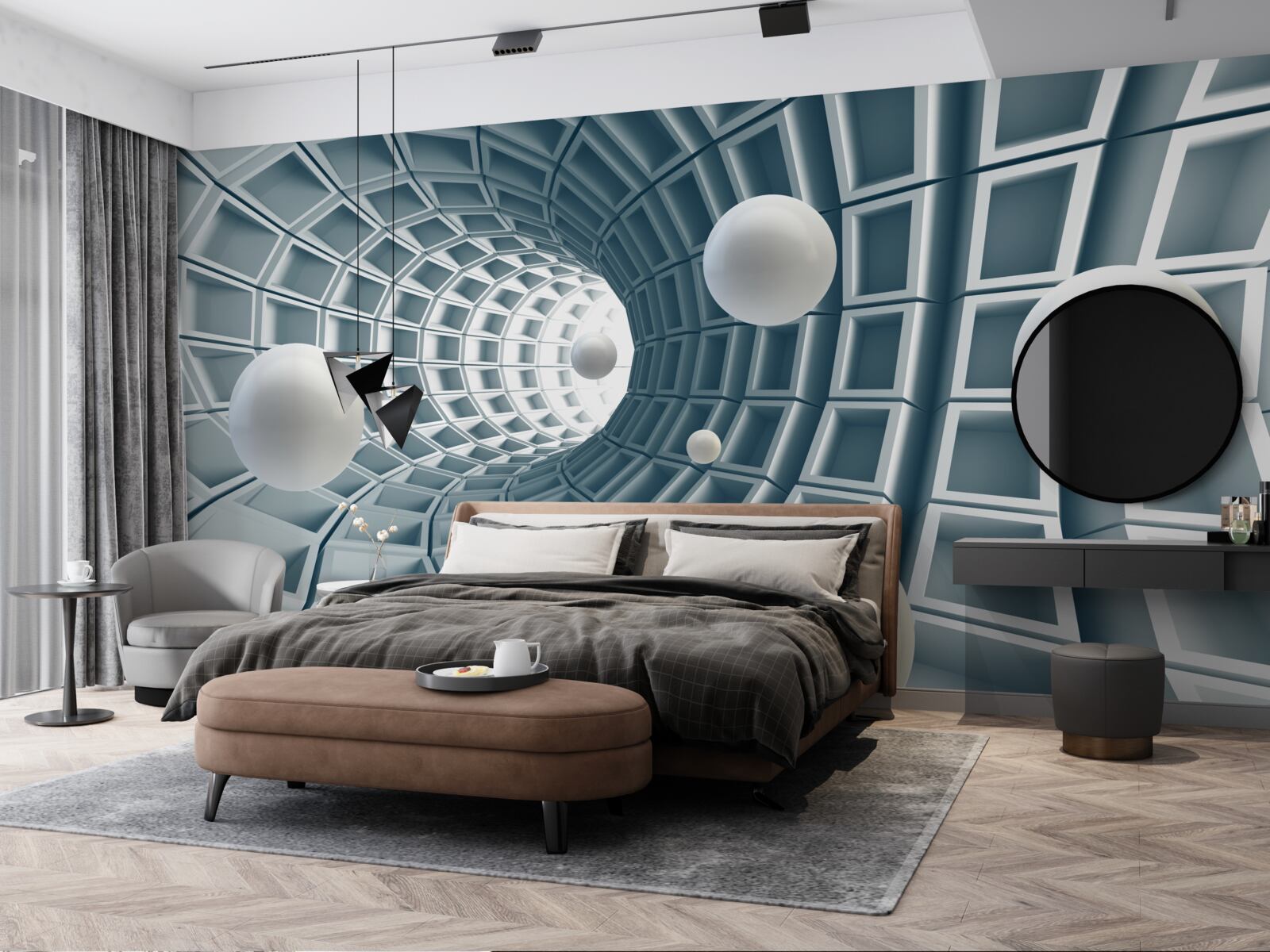 Fototapeta azúrový tunel s balónikmi, ktoré sa hladko vznášajú vo vzduchu