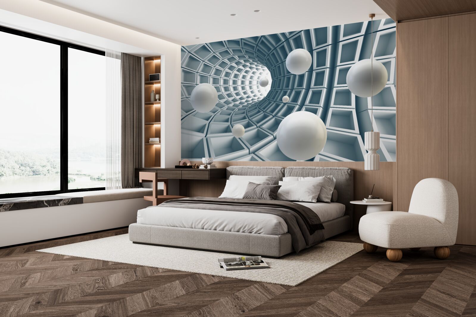 Fototapeta azúrový tunel s balónikmi, ktoré sa hladko vznášajú vo vzduchu