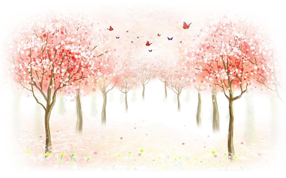 Fototapeta kvitnúce stromy posiate motýľmi