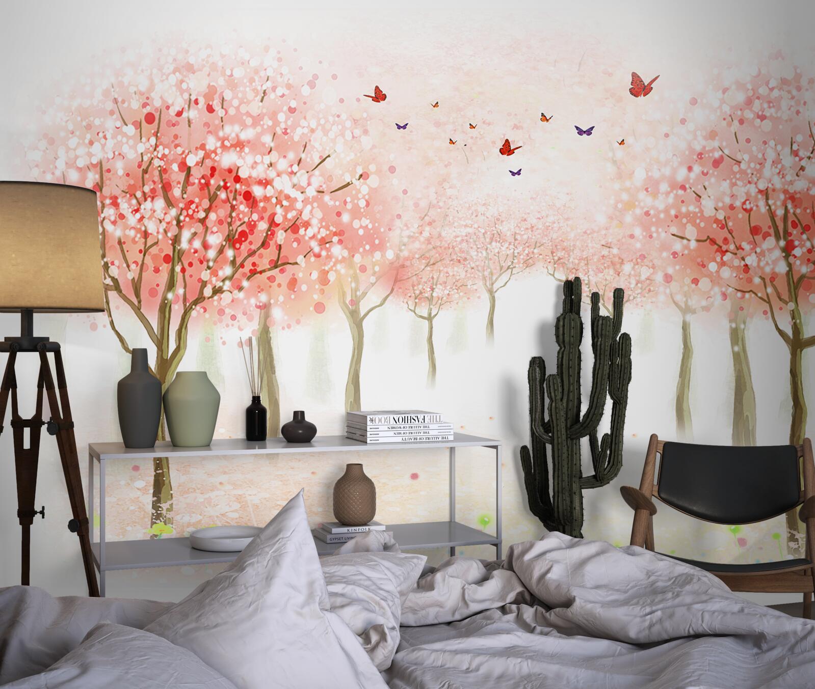 Fototapeta kvitnúce stromy posiate motýľmi