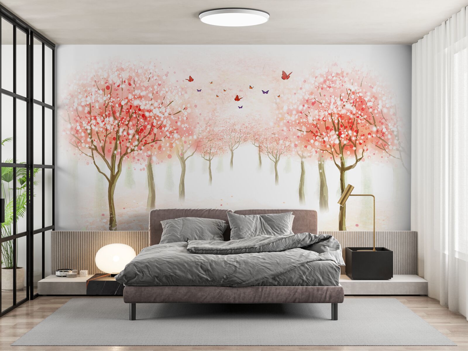 Fototapeta kvitnúce stromy posiate motýľmi