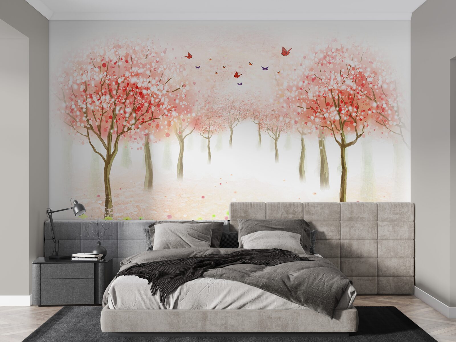 Fototapeta kvitnúce stromy posiate motýľmi