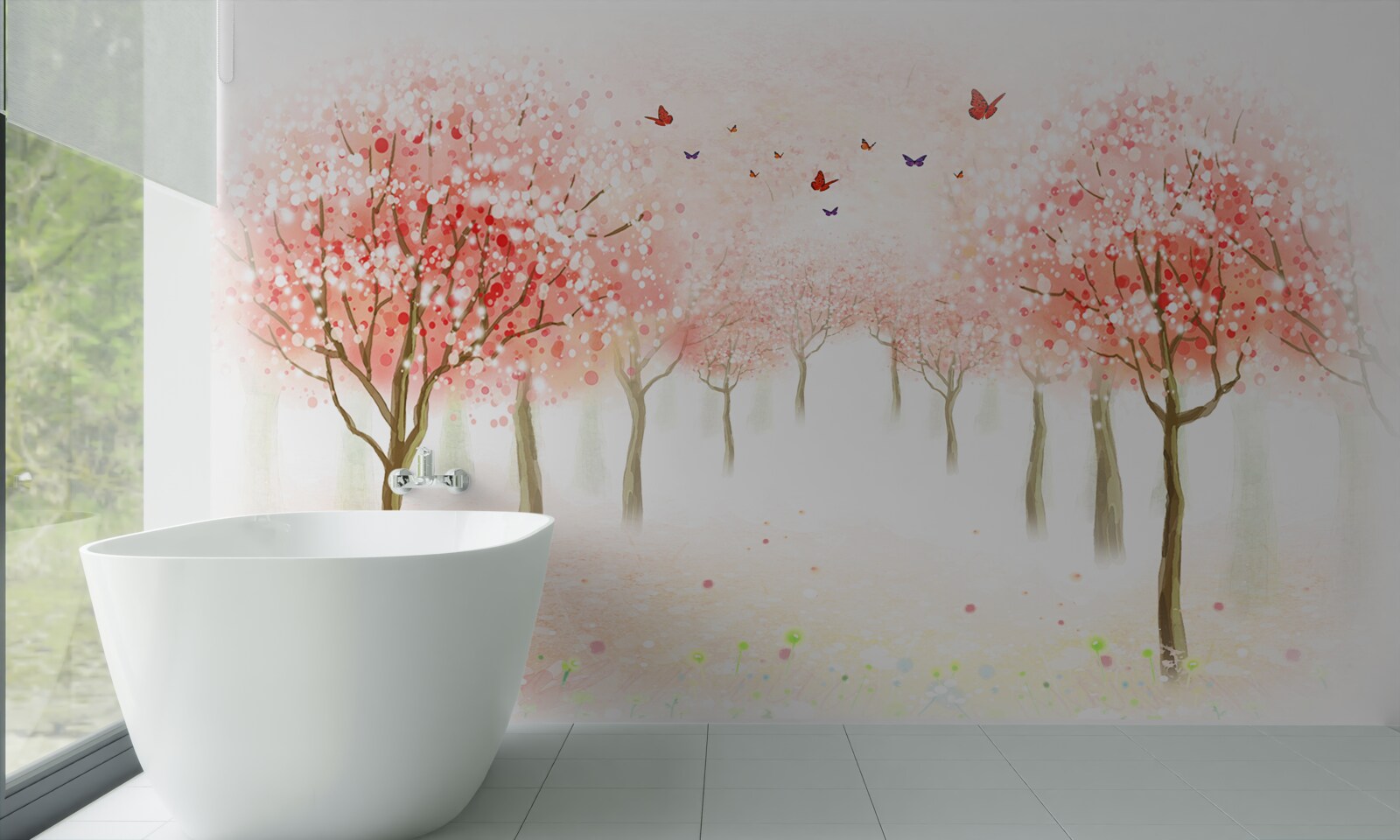 Fototapeta kvitnúce stromy posiate motýľmi