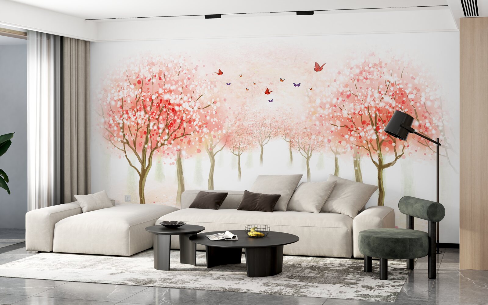 Fototapeta kvitnúce stromy posiate motýľmi