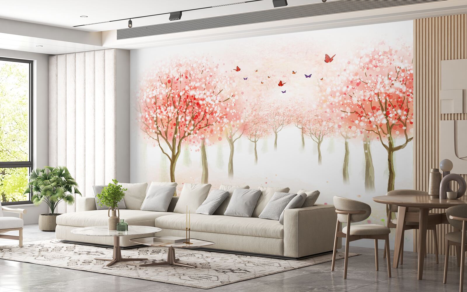 Fototapeta kvitnúce stromy posiate motýľmi