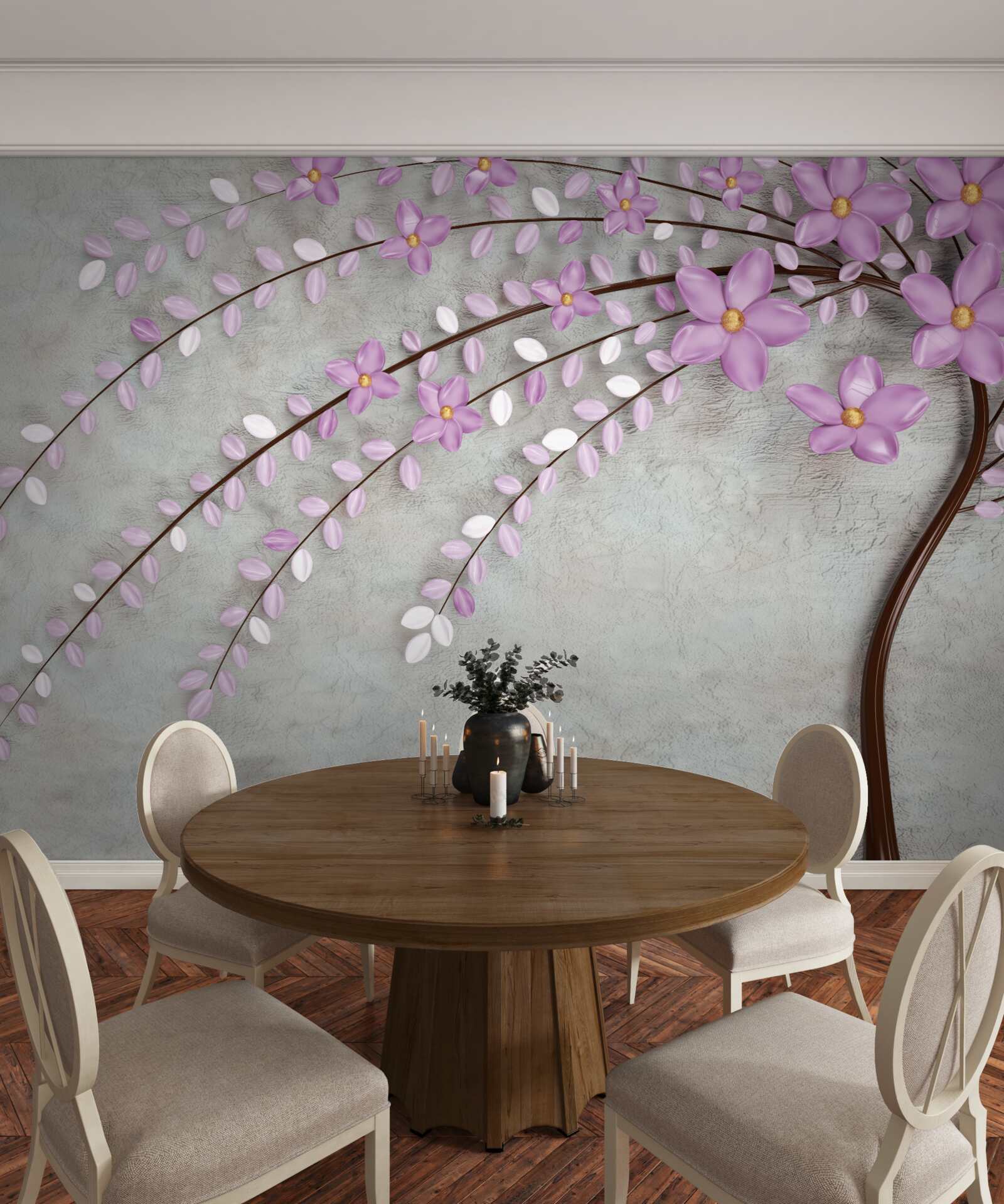 Fototapeta strom zdobený jemnými orgovánovými kvetmi