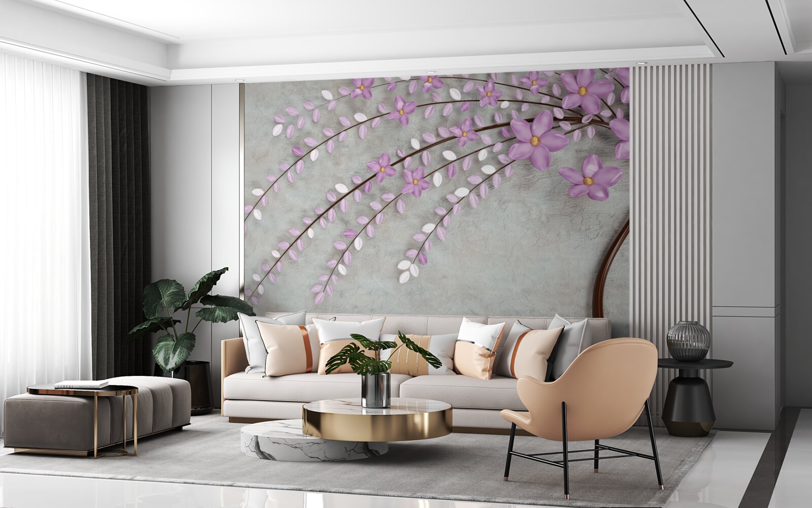 Fototapeta strom zdobený jemnými orgovánovými kvetmi