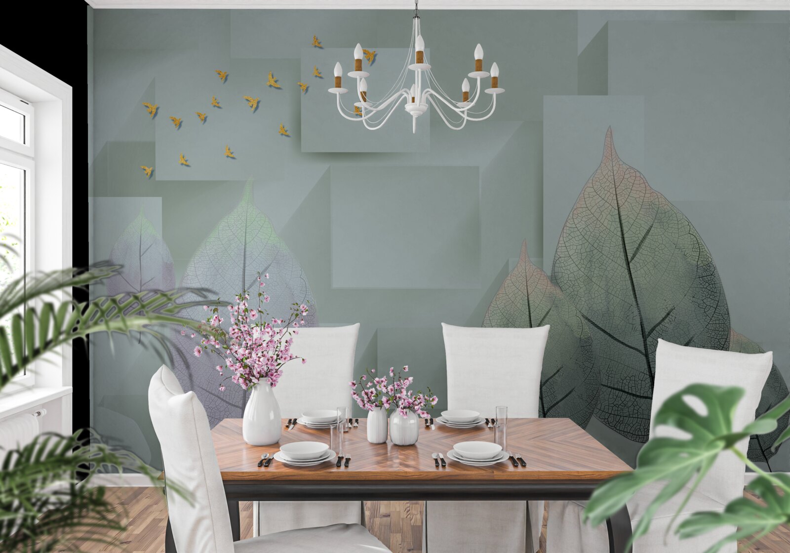 Fototapeta Žlté vtáky a listy