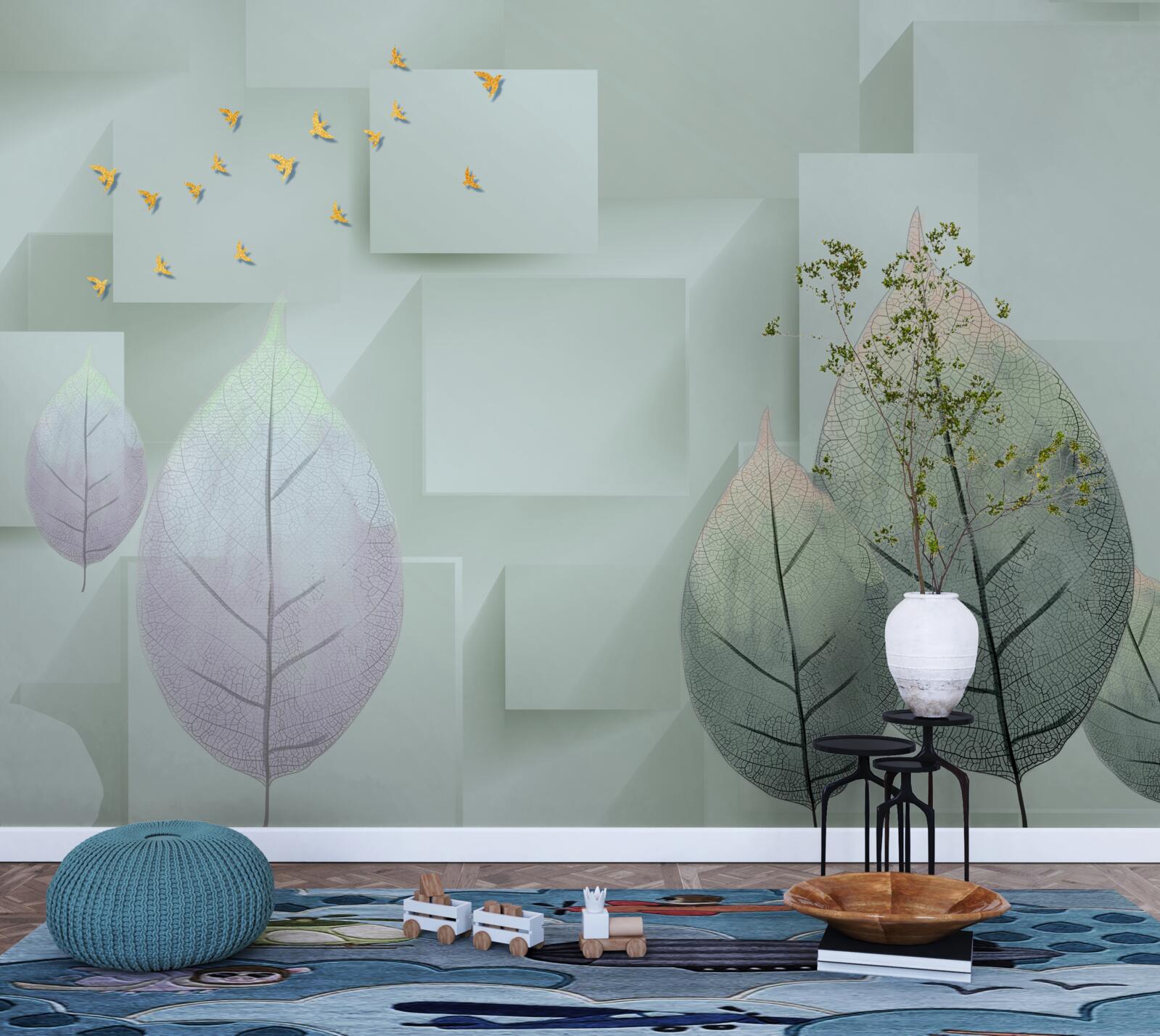 Fototapeta Žlté vtáky a listy