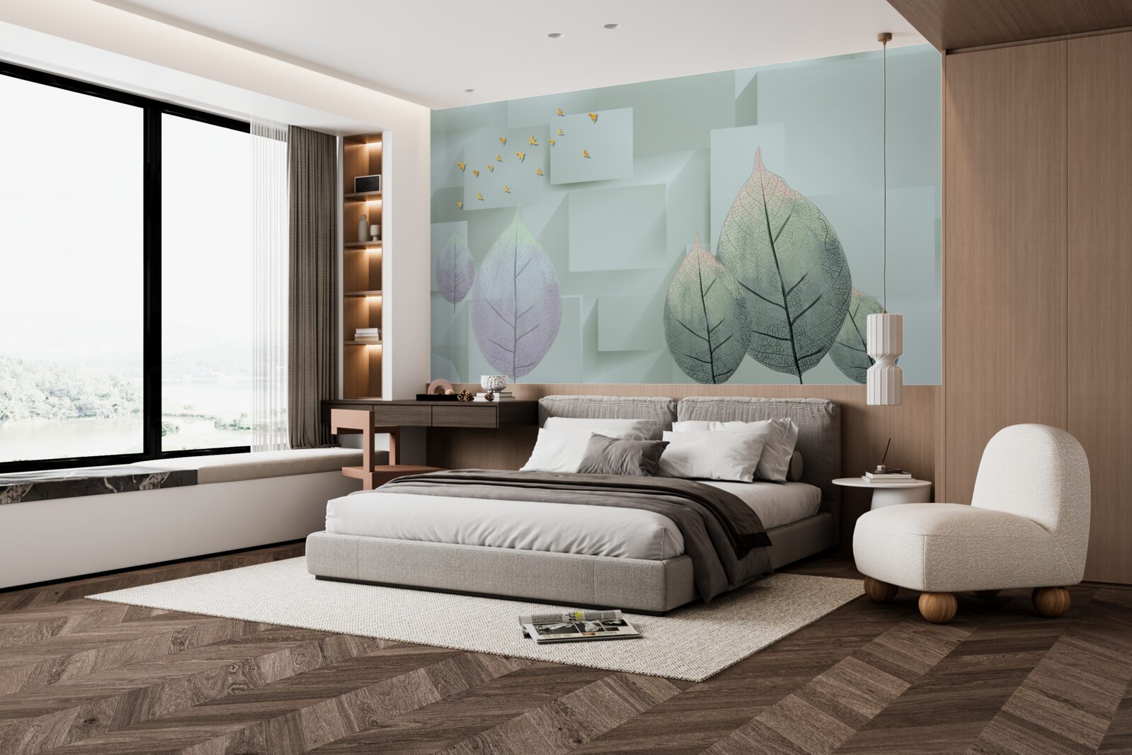 Fototapeta Žlté vtáky a listy