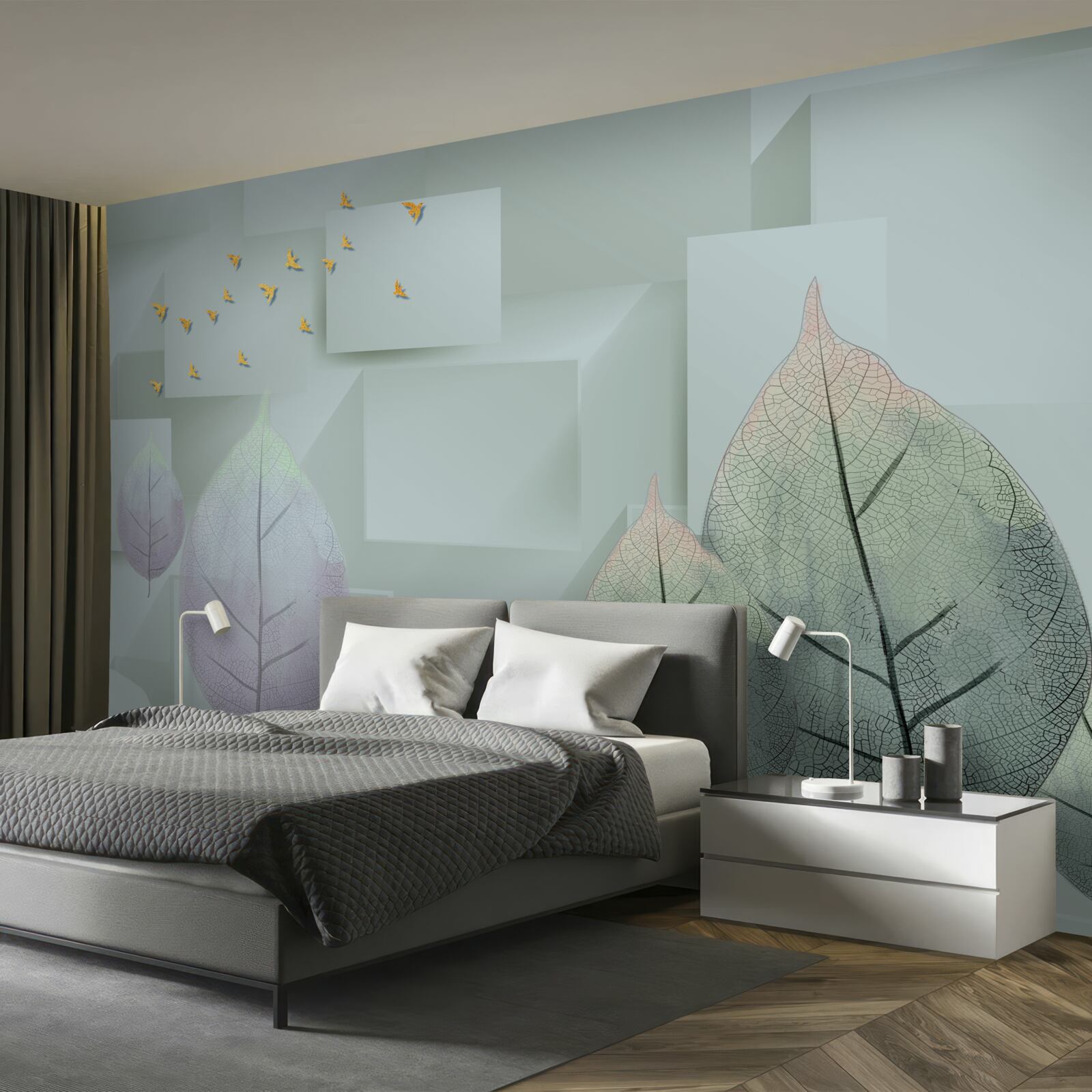 Fototapeta Žlté vtáky a listy