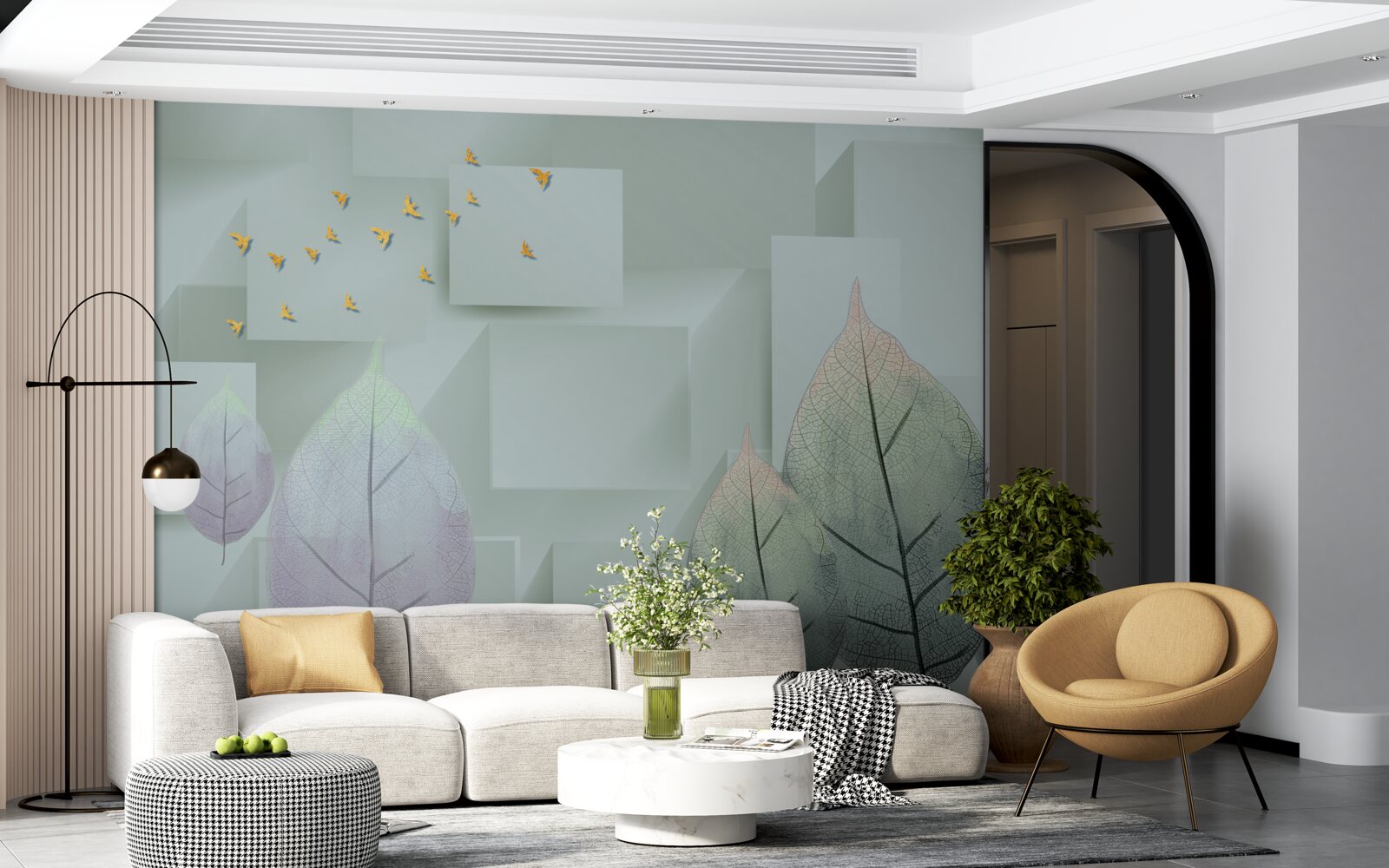 Fototapeta Žlté vtáky a listy