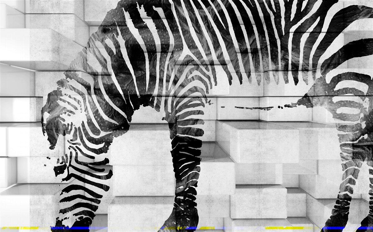 Fototapeta tehlová stena pri napájačke s obrázkom zebry