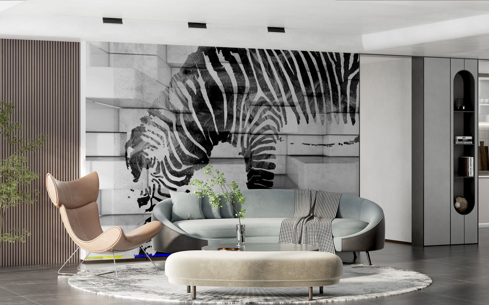 Fototapeta tehlová stena pri napájačke s obrázkom zebry