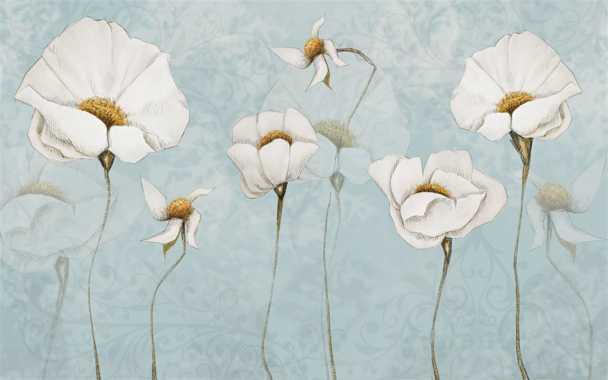 Fototapeta makovice sú snehobiele, nasadené na vysokých jemných kmeňoch