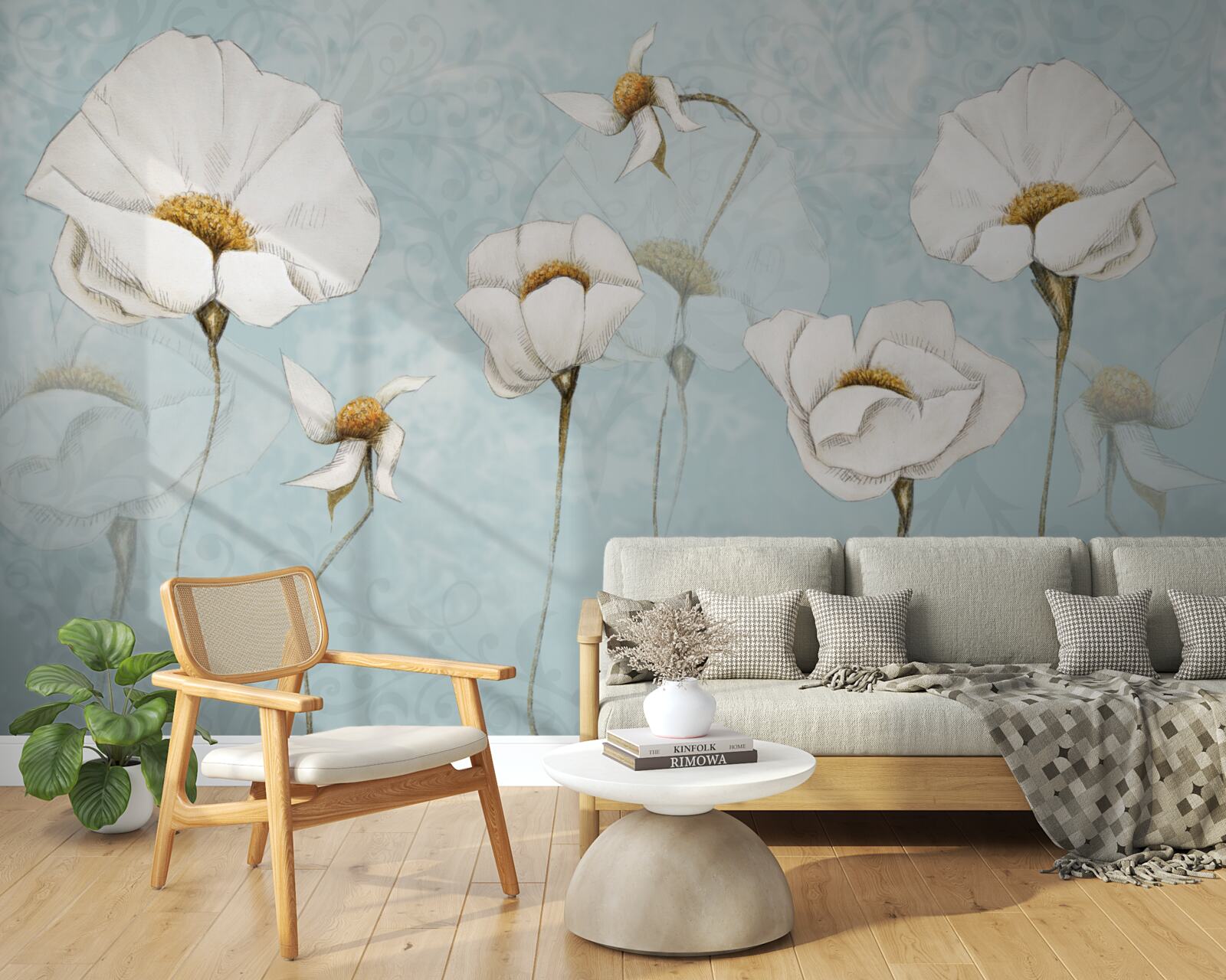 Fototapeta makovice sú snehobiele, nasadené na vysokých jemných kmeňoch