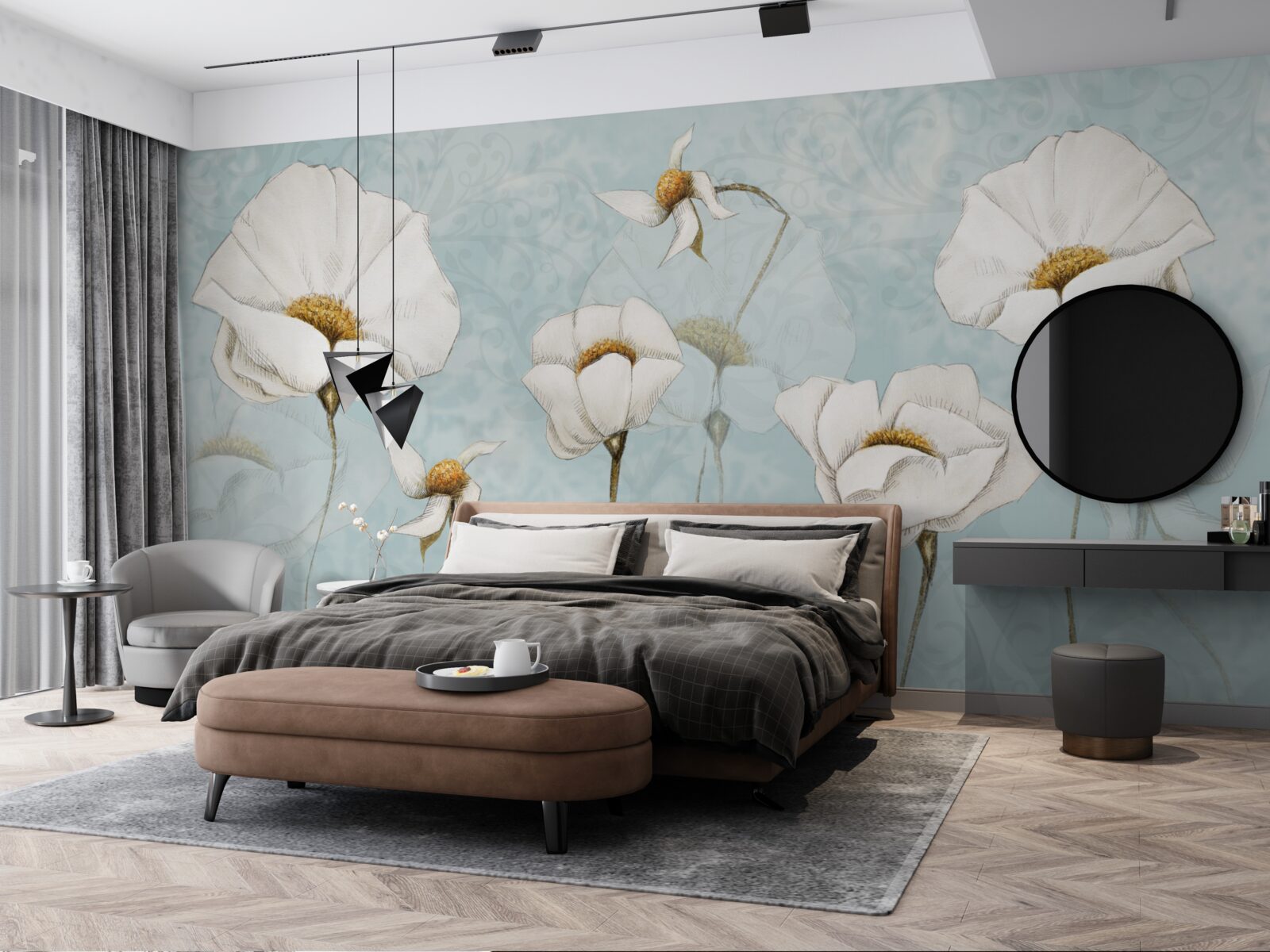 Fototapeta makovice sú snehobiele, nasadené na vysokých jemných kmeňoch