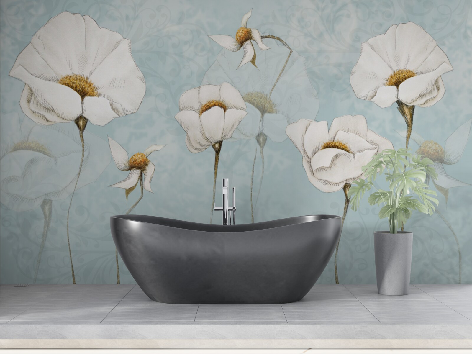 Fototapeta makovice sú snehobiele, nasadené na vysokých jemných kmeňoch