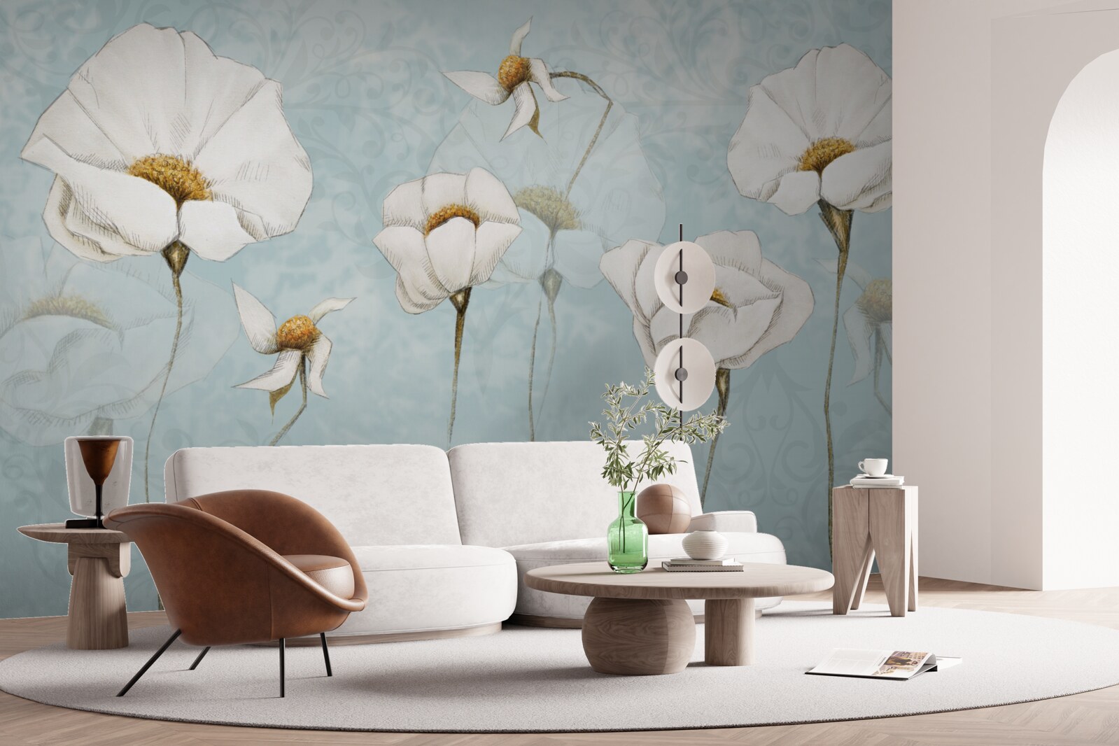 Fototapeta makovice sú snehobiele, nasadené na vysokých jemných kmeňoch