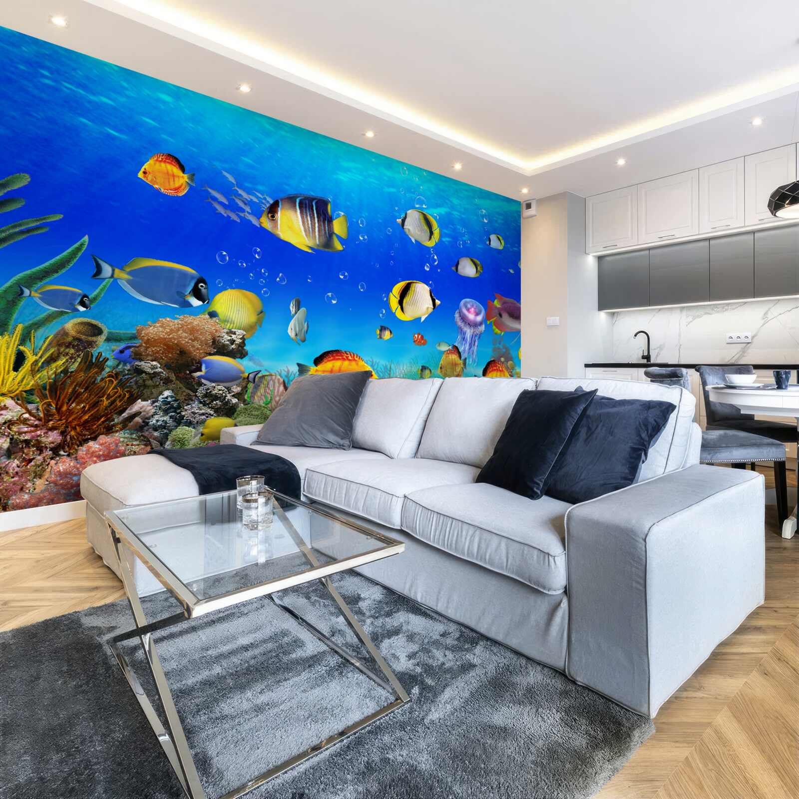 Fototapeta farebné ryby v modrej vode