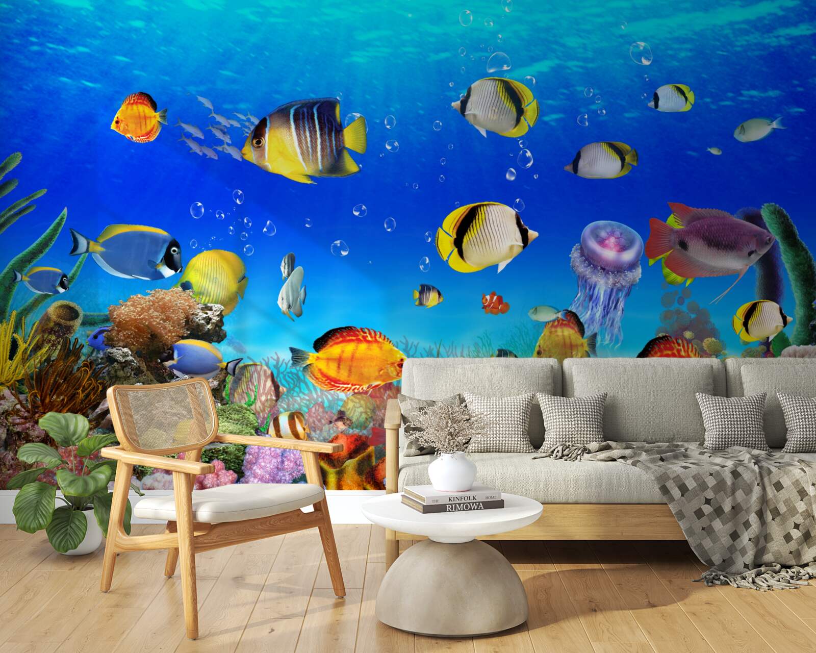 Fototapeta farebné ryby v modrej vode