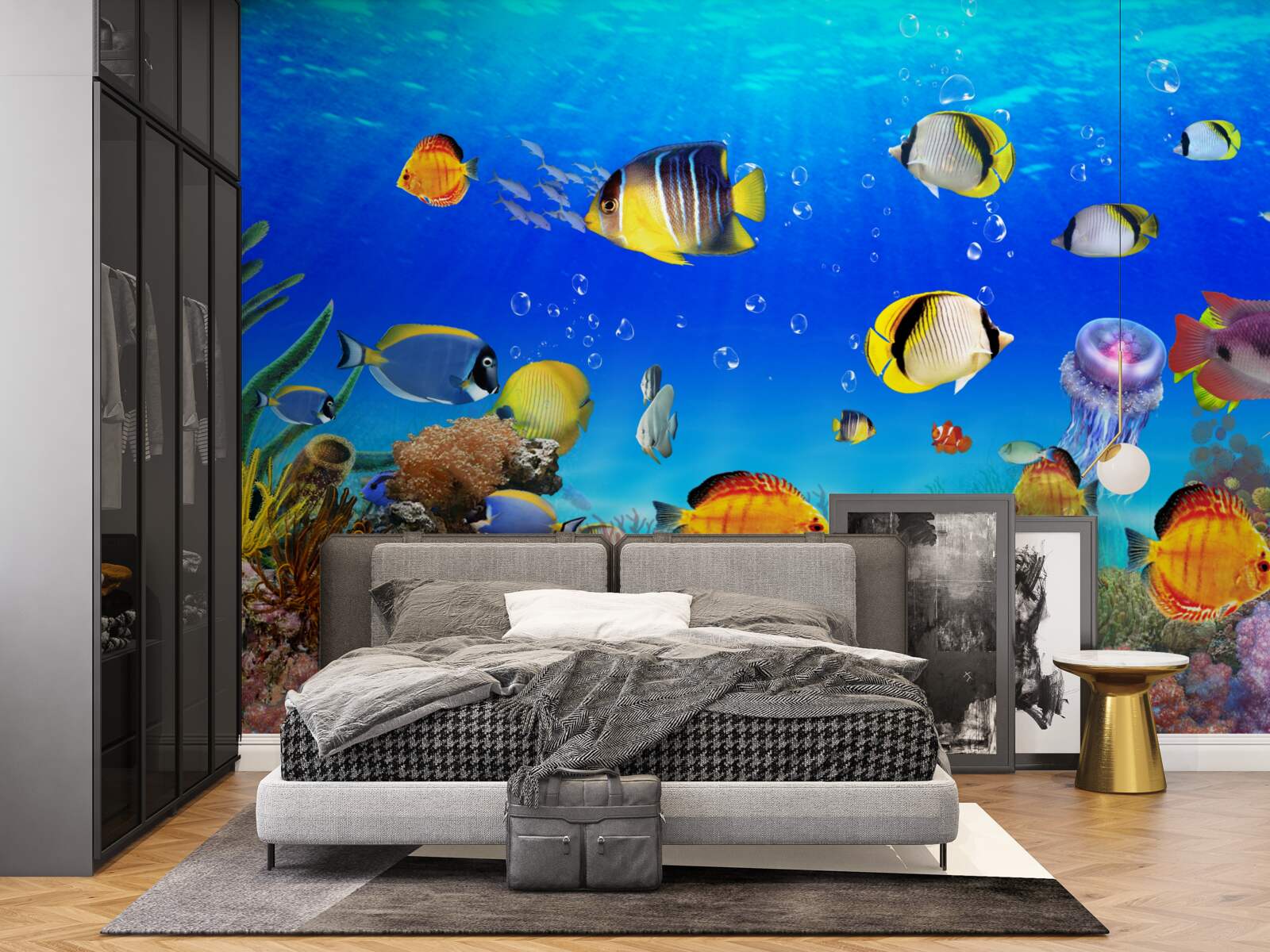 Fototapeta farebné ryby v modrej vode