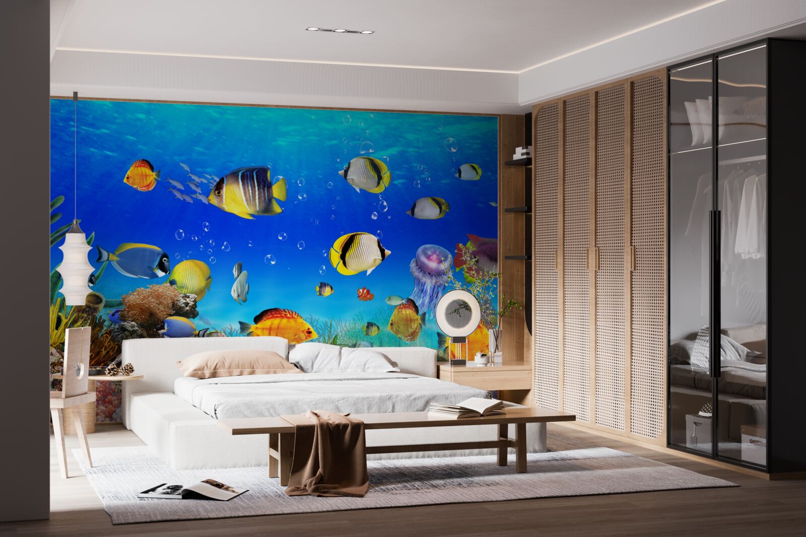 Fototapeta farebné ryby v modrej vode