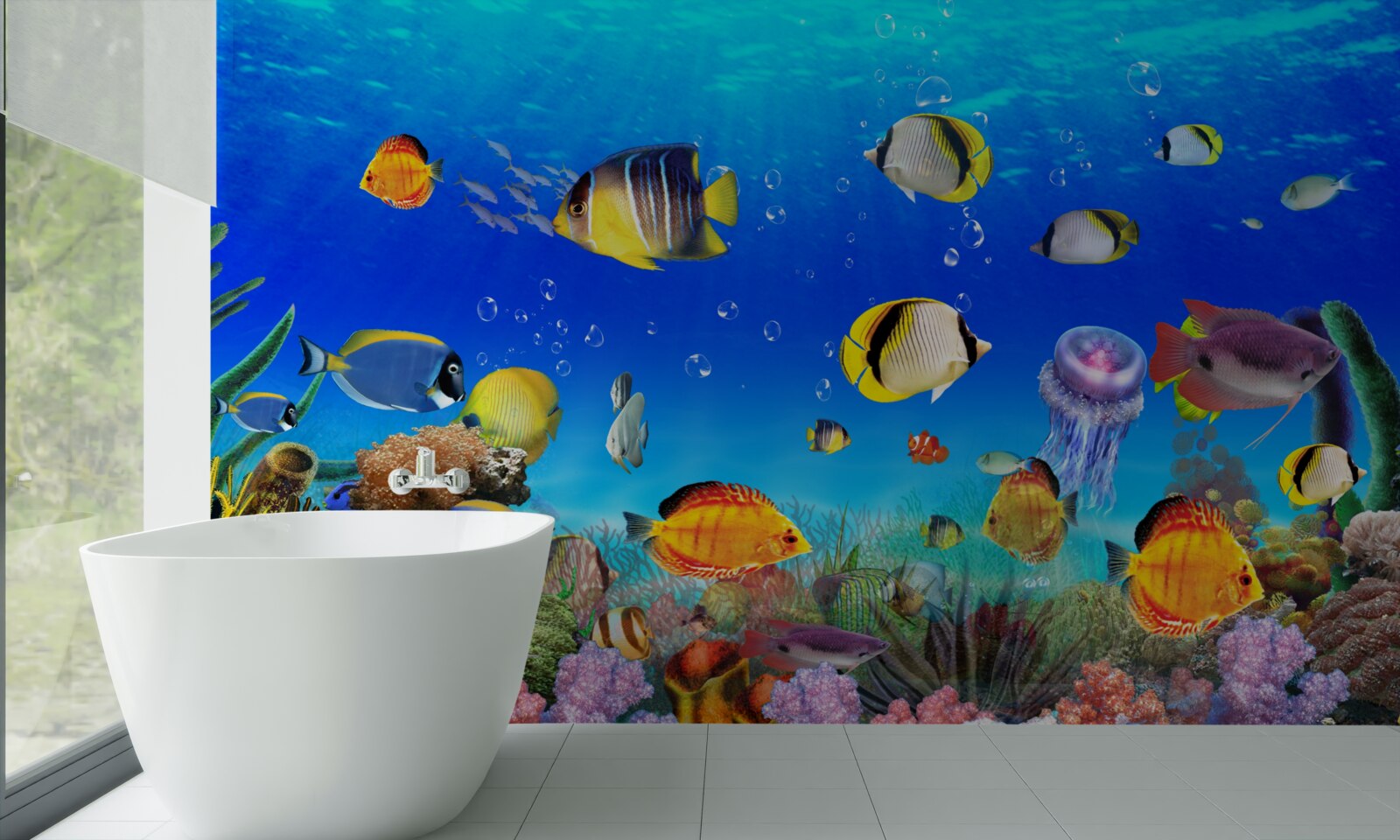 Fototapeta farebné ryby v modrej vode