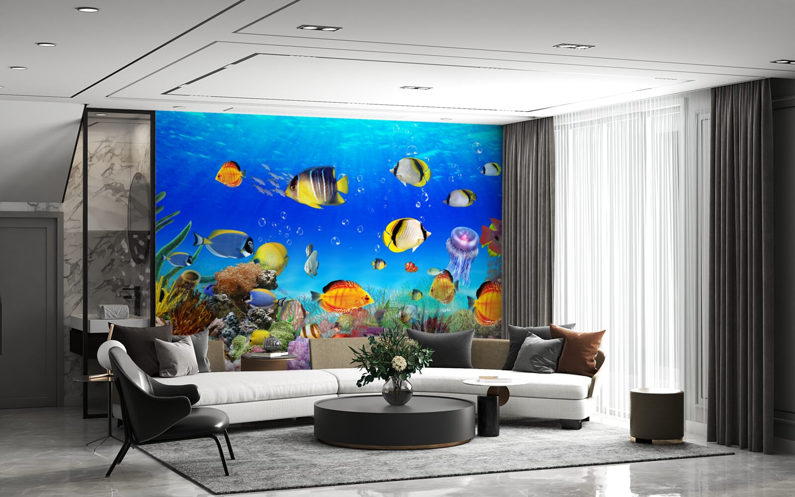 Fototapeta farebné ryby v modrej vode