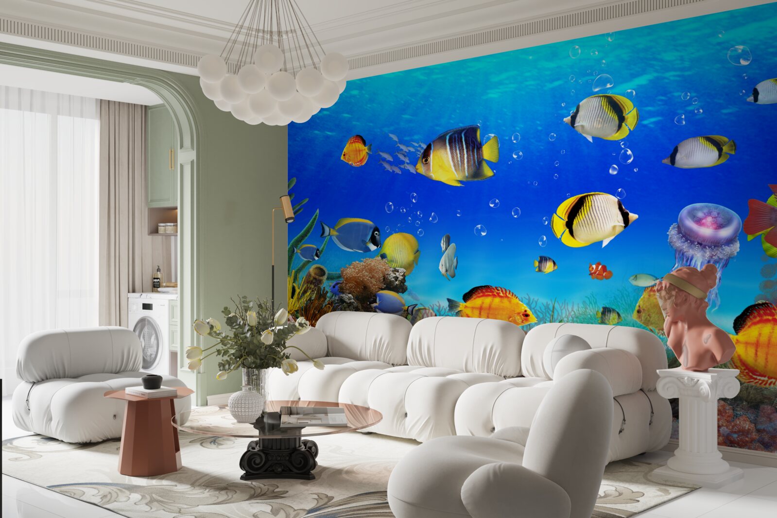 Fototapeta farebné ryby v modrej vode