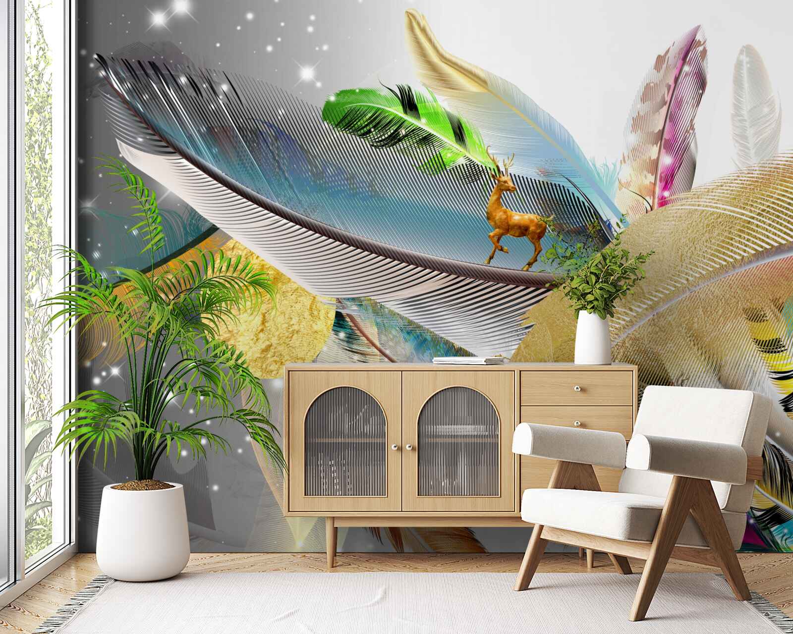 Fototapeta medzi jasnými perami je jeleň