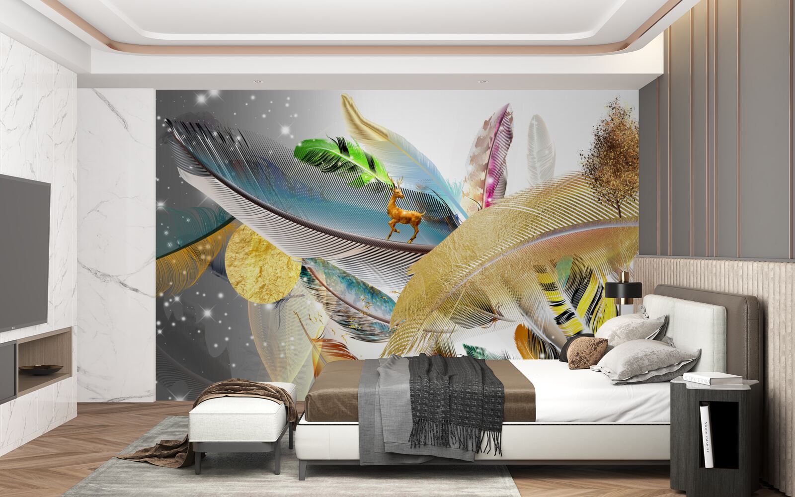 Fototapeta medzi jasnými perami je jeleň