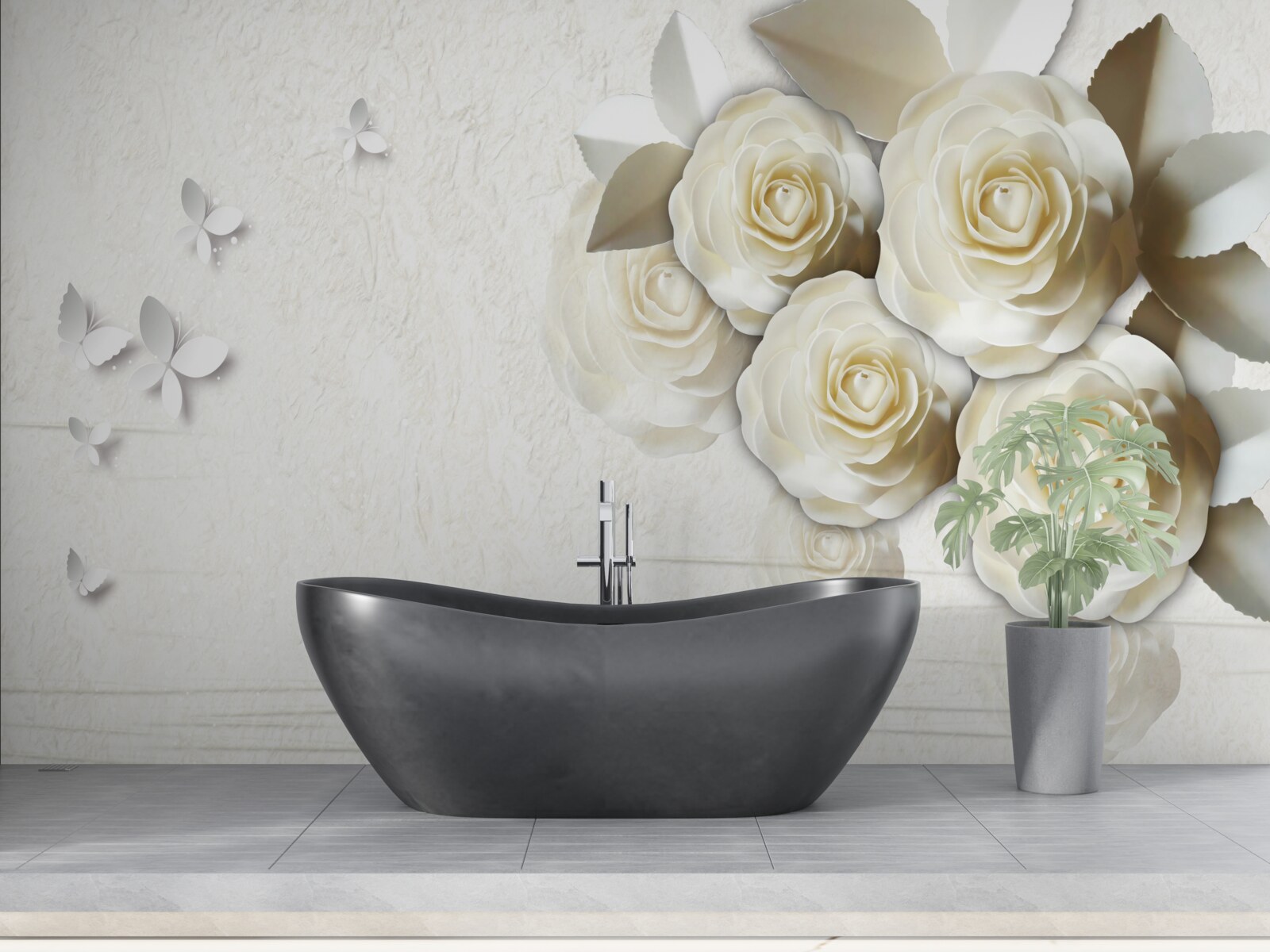 Fototapeta motýle a snehobiele ruže