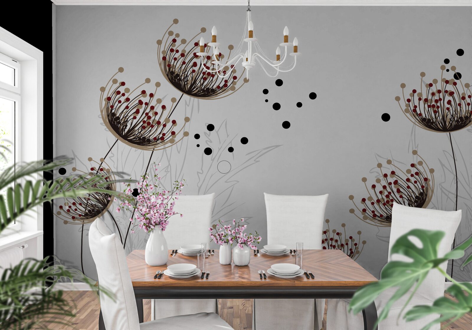 Fototapeta biele pozadie zdobené púpavami