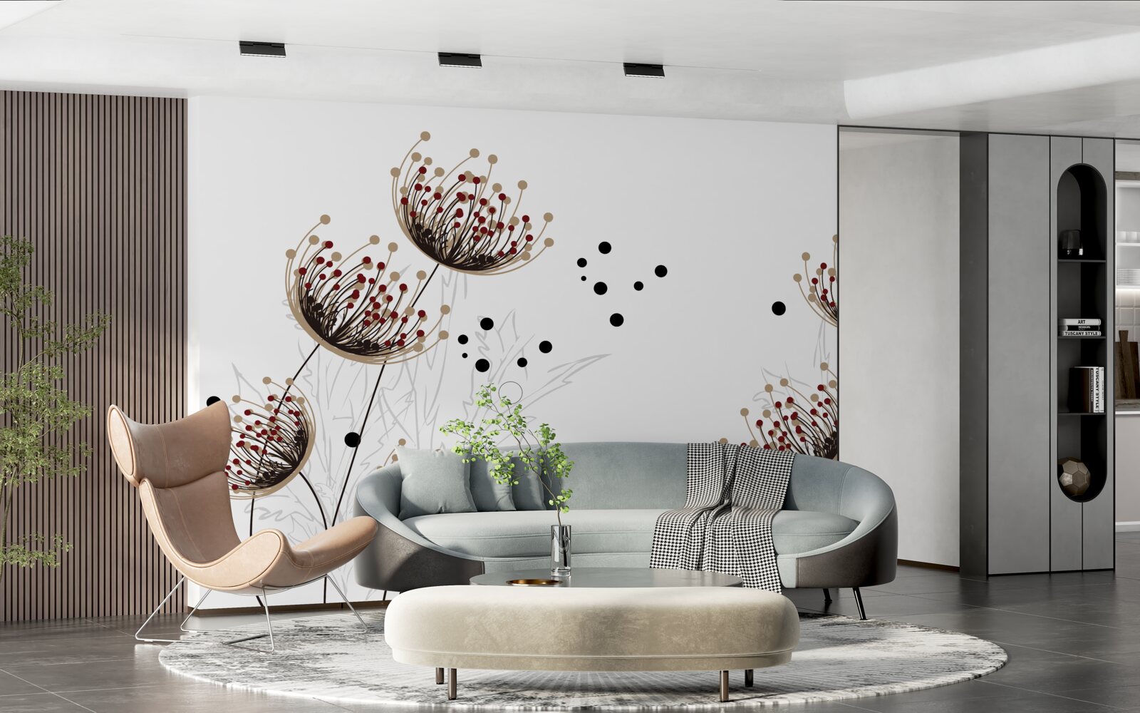 Fototapeta biele pozadie zdobené púpavami