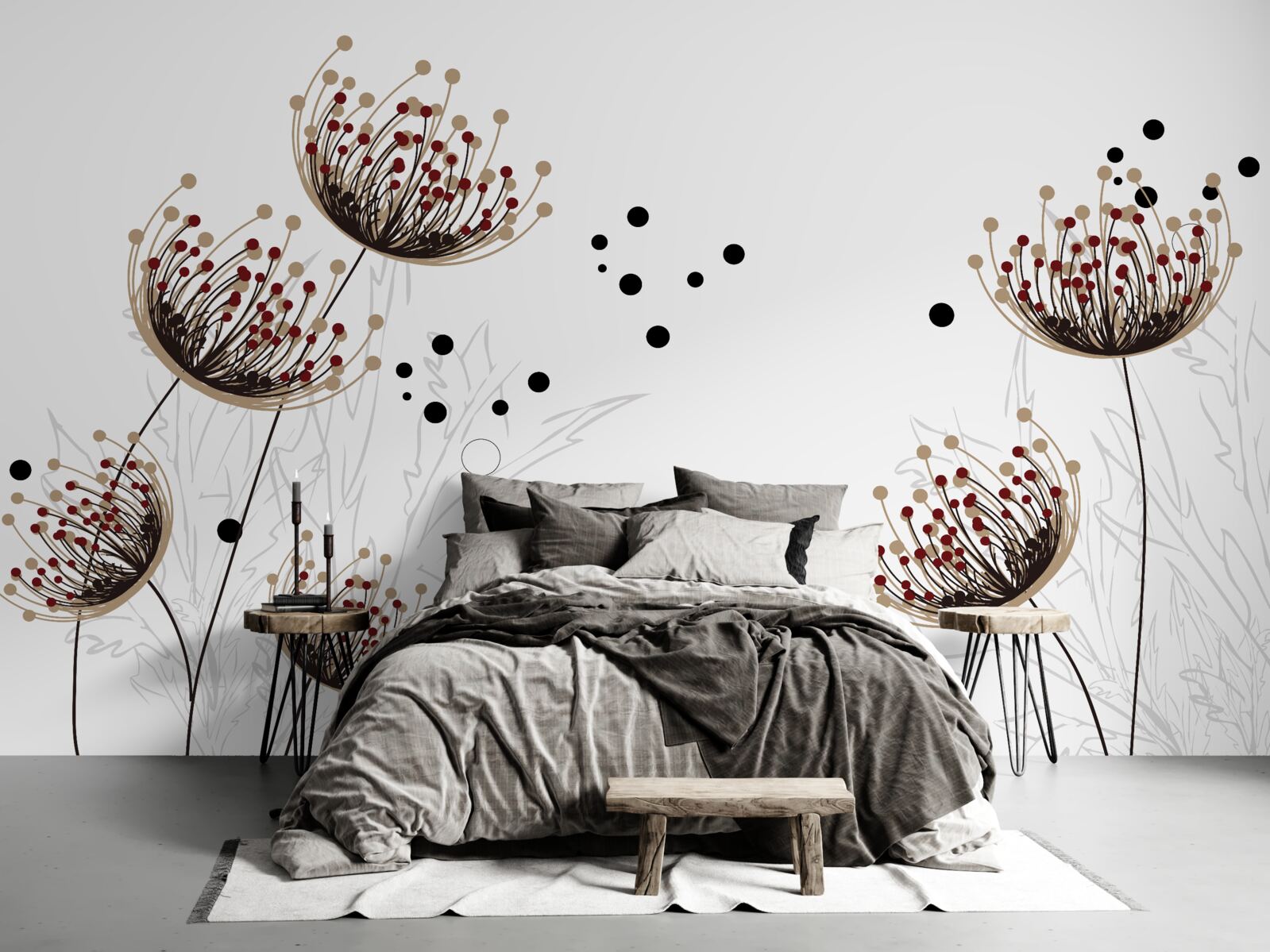 Fototapeta biele pozadie zdobené púpavami