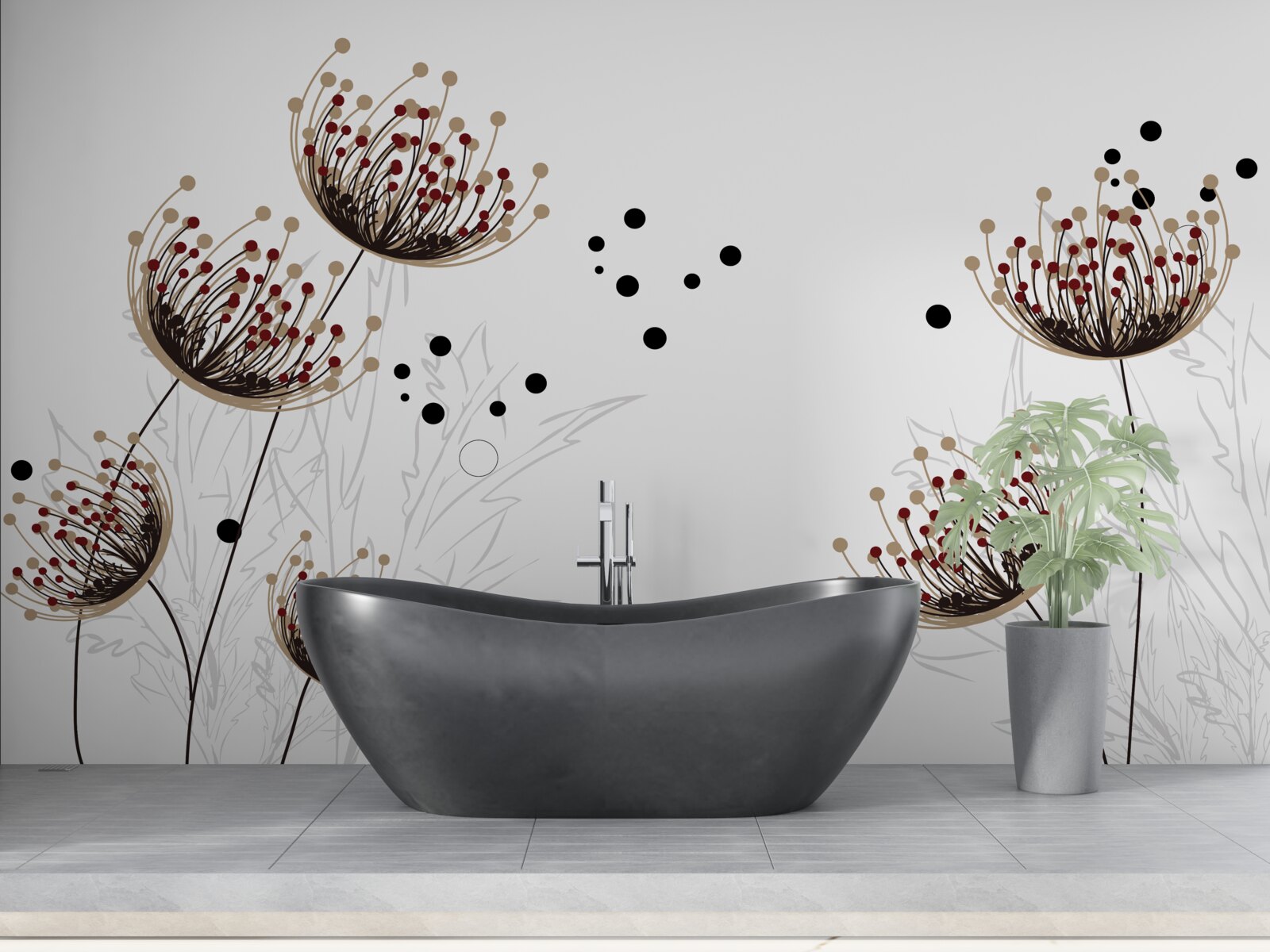 Fototapeta biele pozadie zdobené púpavami