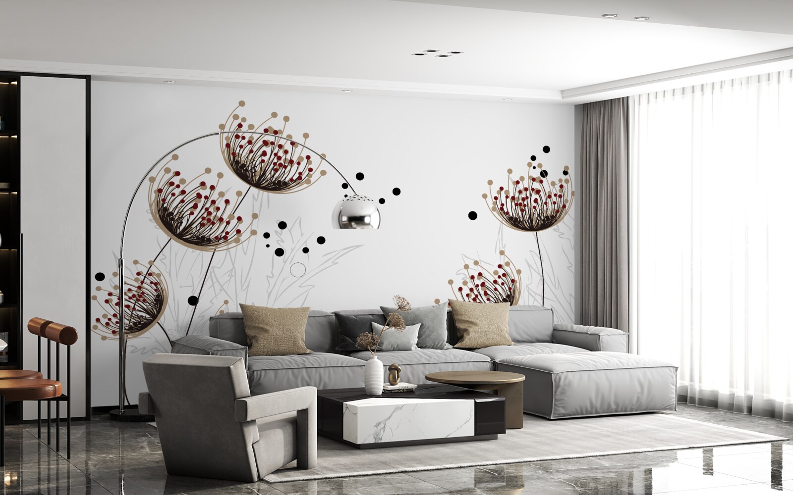 Fototapeta biele pozadie zdobené púpavami