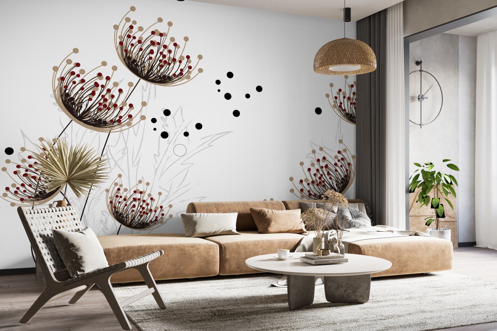 Fototapeta biele pozadie zdobené púpavami