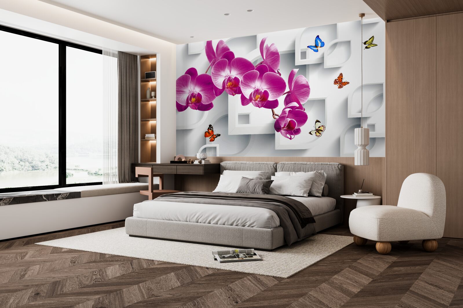 Fototapeta orgovánová orchidea zdobená motýľmi