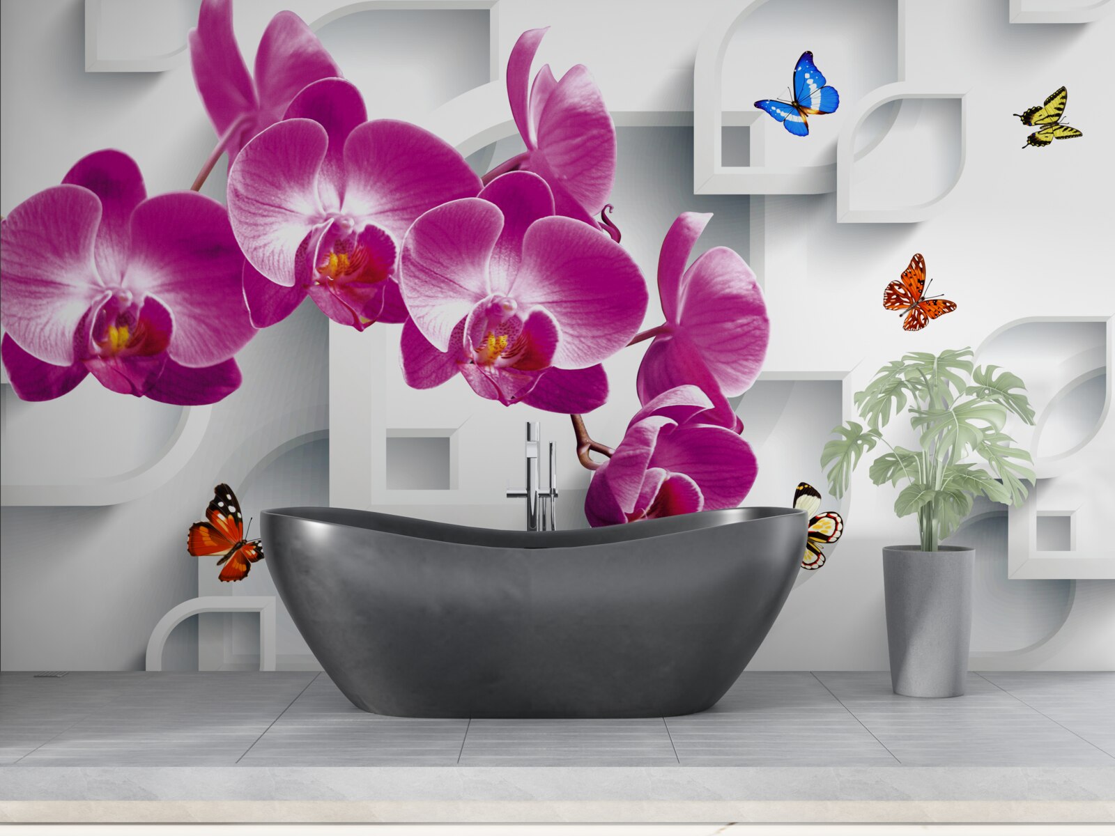 Fototapeta orgovánová orchidea zdobená motýľmi