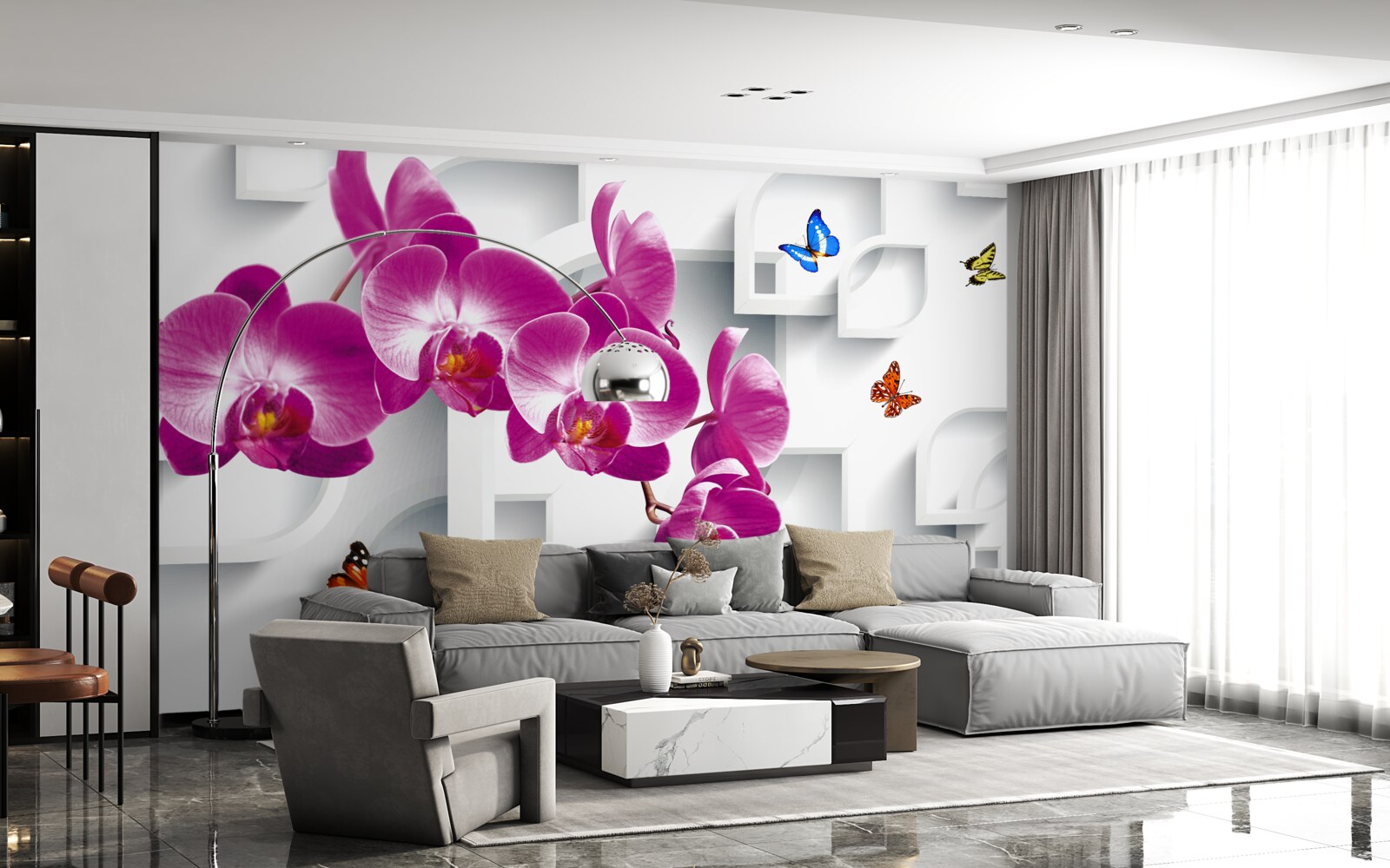 Fototapeta orgovánová orchidea zdobená motýľmi