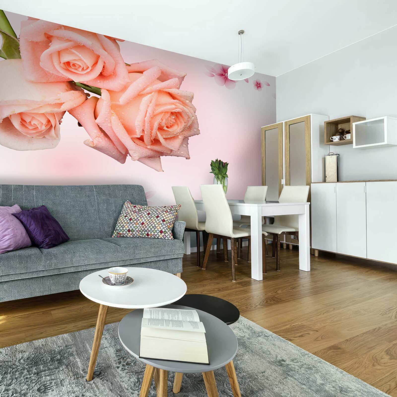 Fototapeta ružové kvety na pozadí rovnakej farby