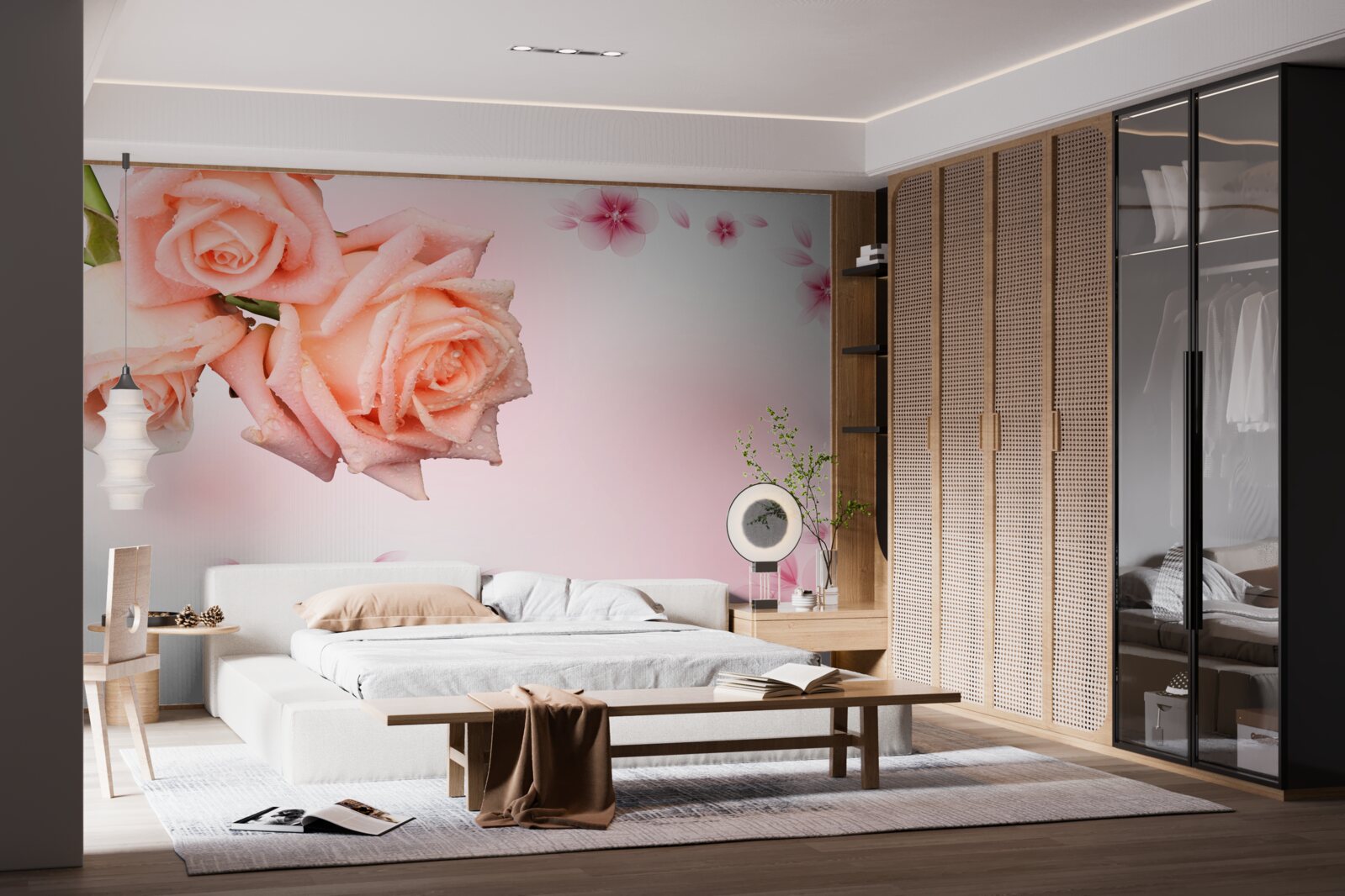 Fototapeta ružové kvety na pozadí rovnakej farby