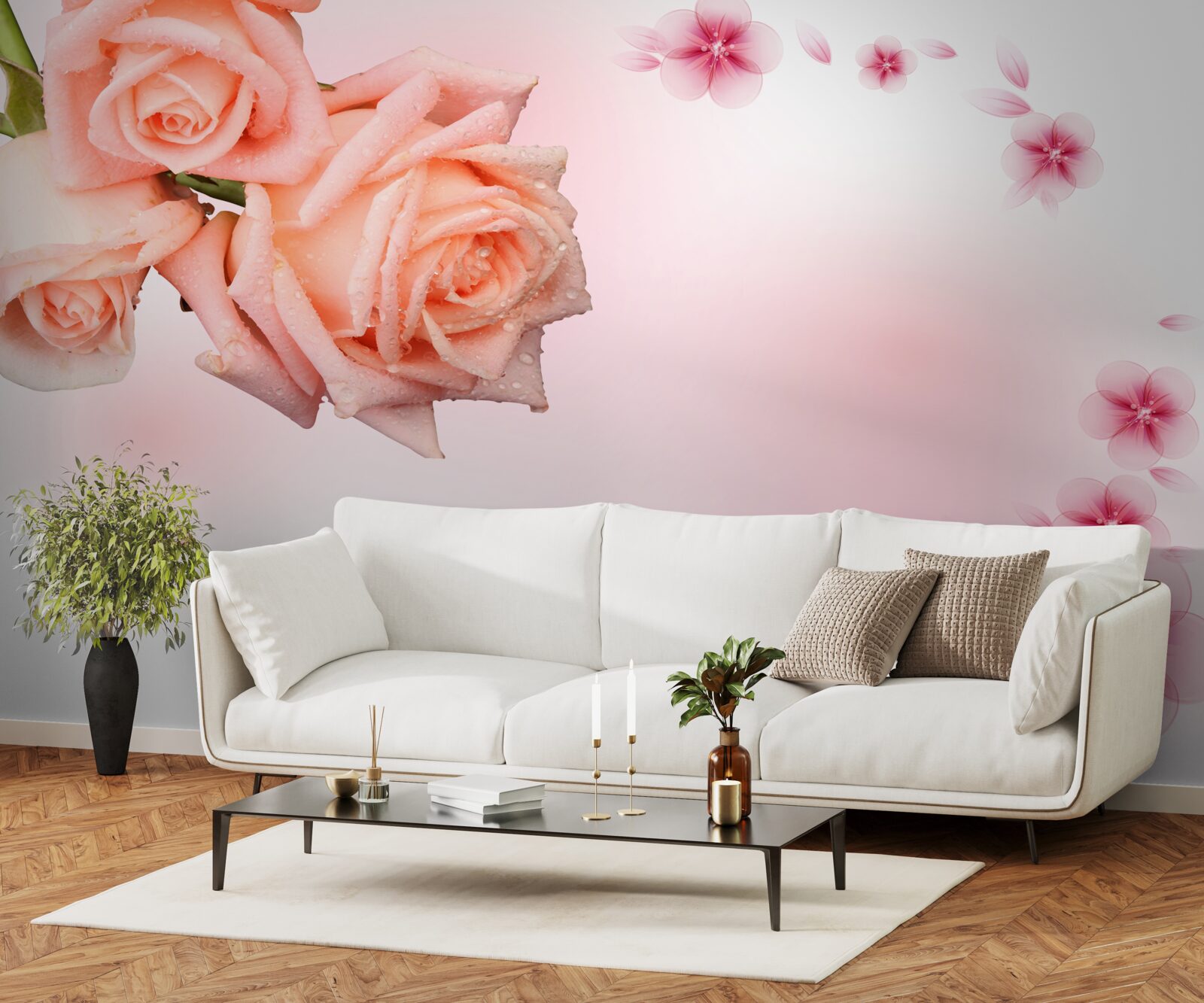 Fototapeta ružové kvety na pozadí rovnakej farby