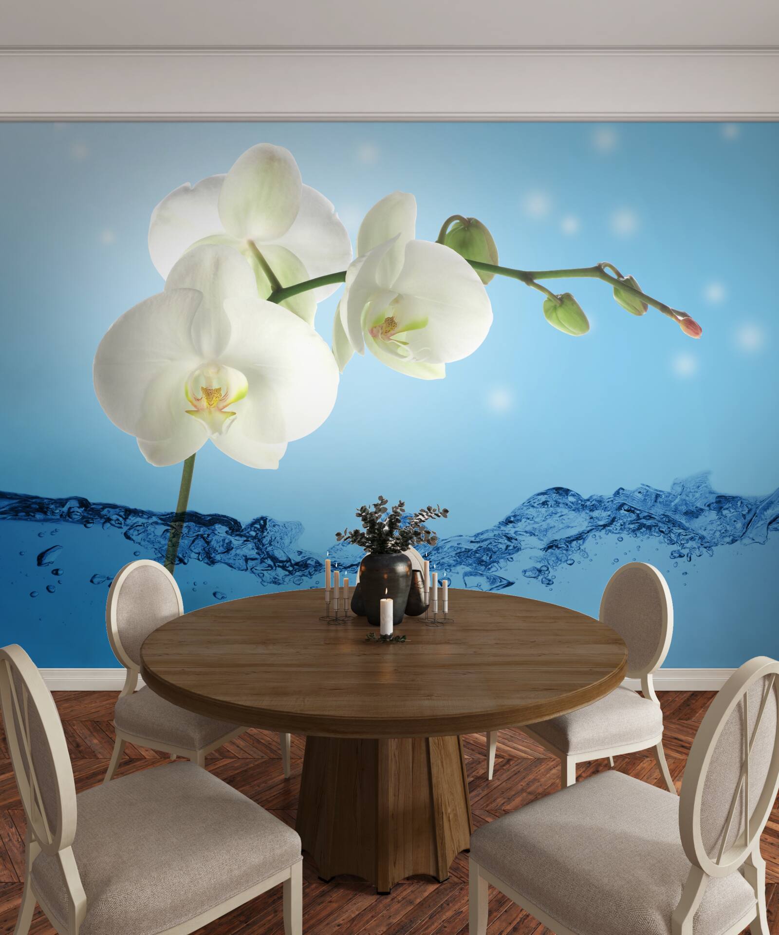 Fototapeta odpoveď: biela orchidea ponorená do vody