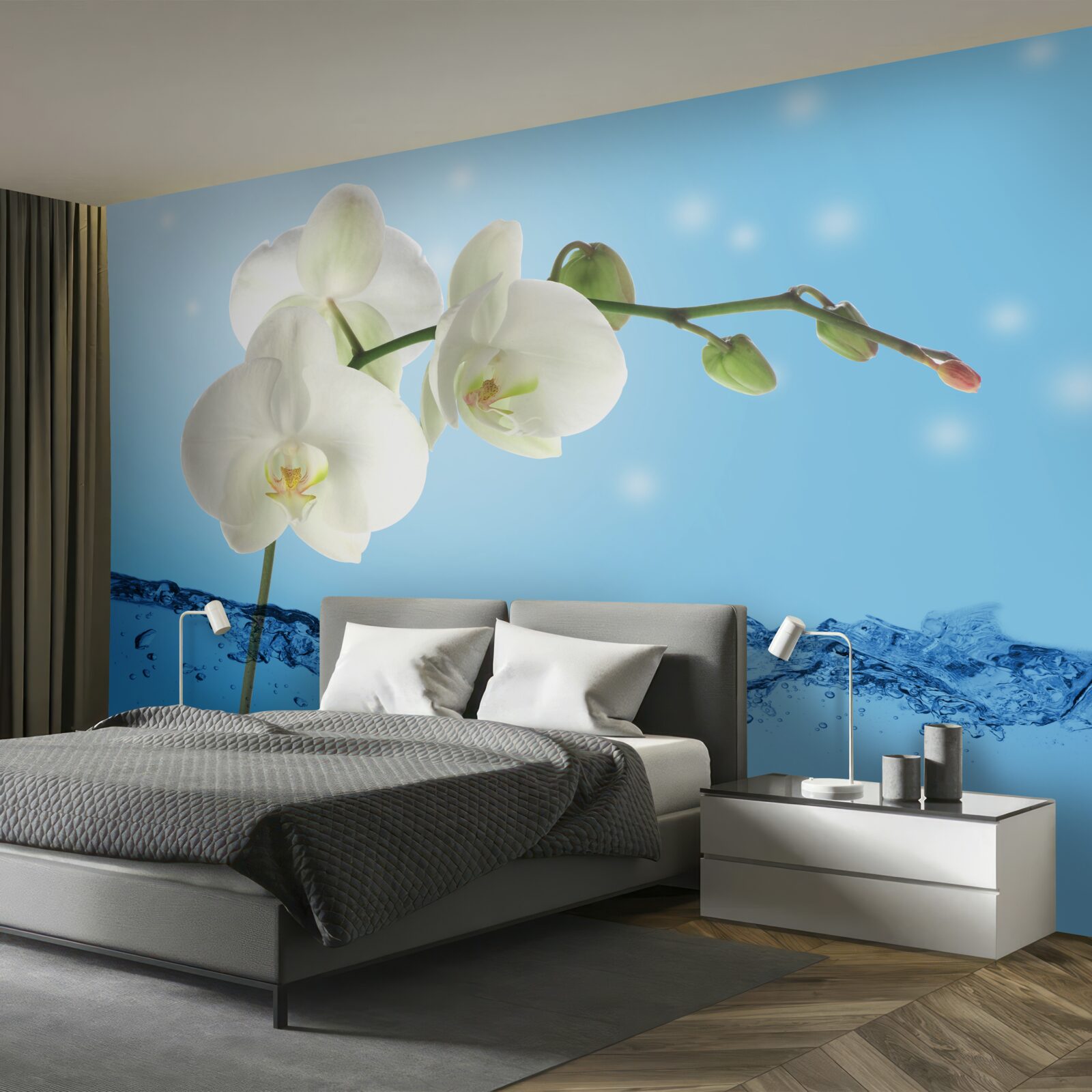 Fototapeta odpoveď: biela orchidea ponorená do vody