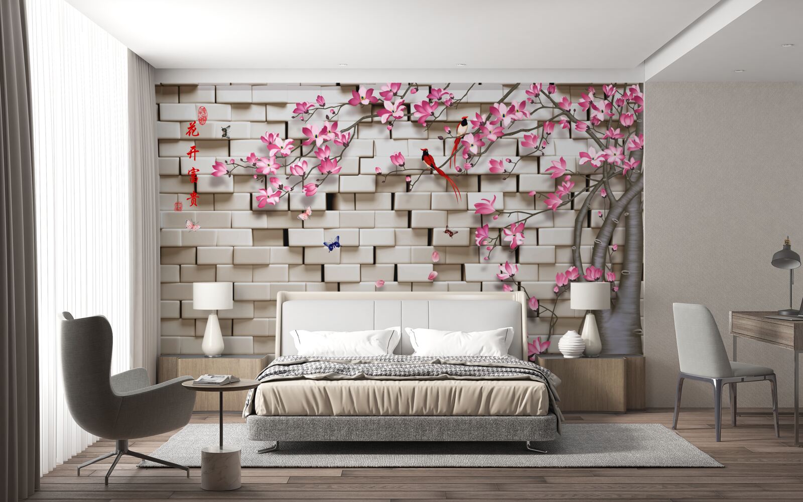 Fototapeta kamenná stena a ružové kvety