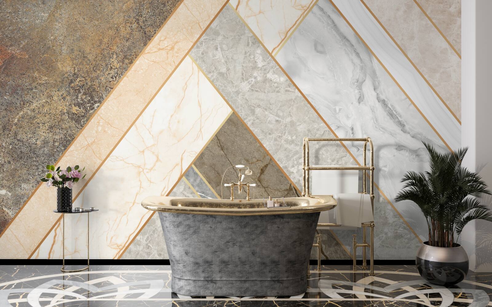 Fototapeta mozaika na mramore vo svetlých odtieňoch